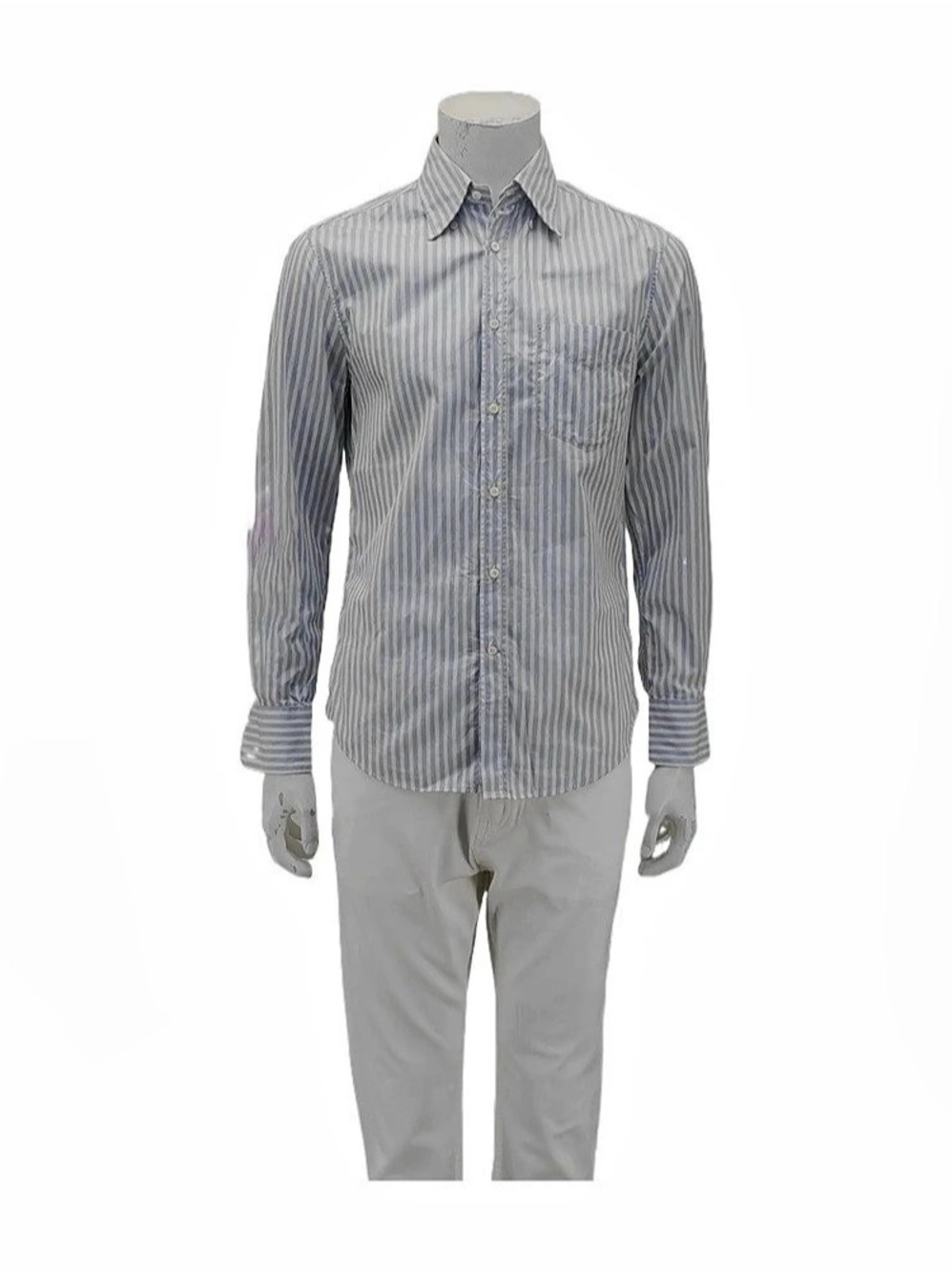 Brunello Cucinelli Striped Cotton Button Down in Blue & White Size Small